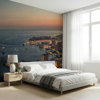 Golden twilight horizon on Monaco Nights peel and stick wallpaper.