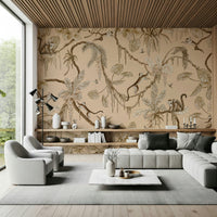 Serene jungle scene with sunlight filtering through dense leafy canopy