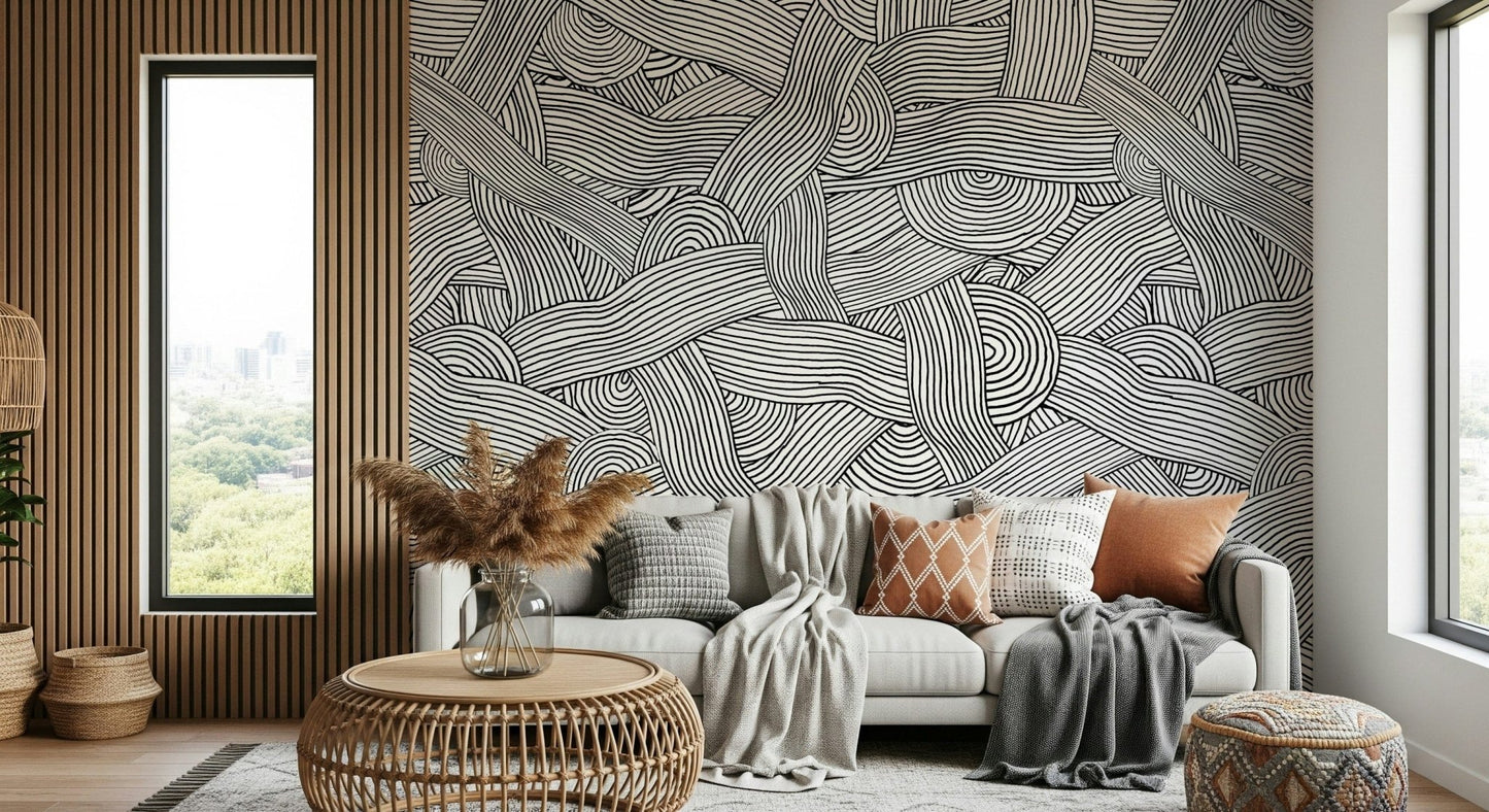 Monochromatic Striped Maze  Wall Mural