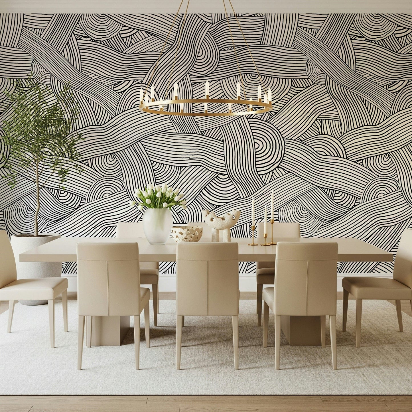 Monochromatic Striped Maze  Wall Mural
