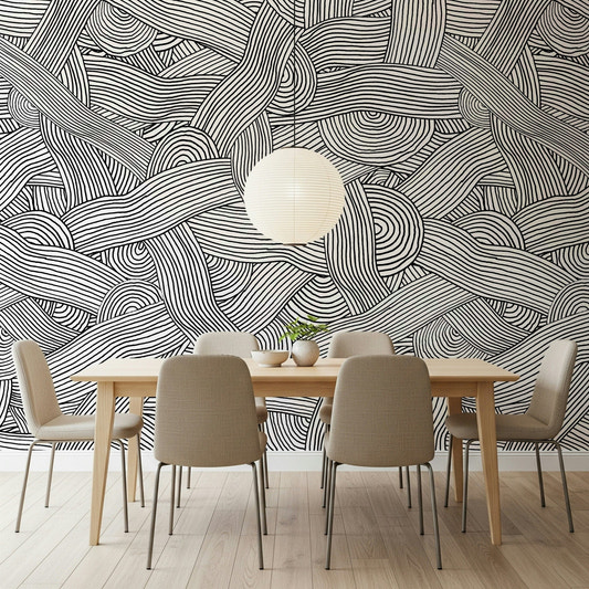 Monochromatic Striped Maze  Wall Mural