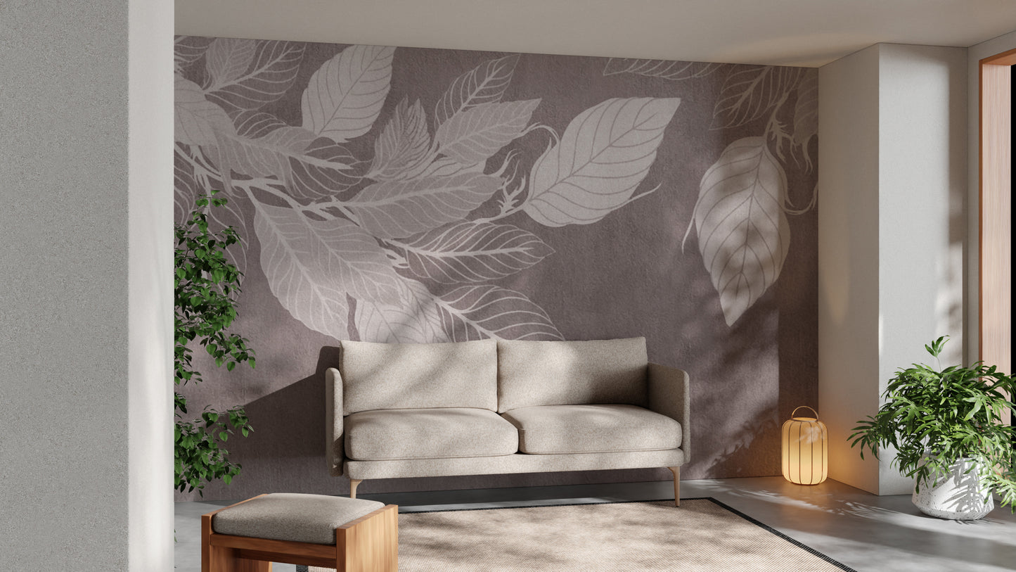 Monochrome Botanical Leaf Wall Mural