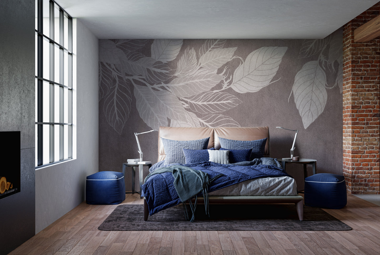 Monochrome Botanical Leaf Wall Mural