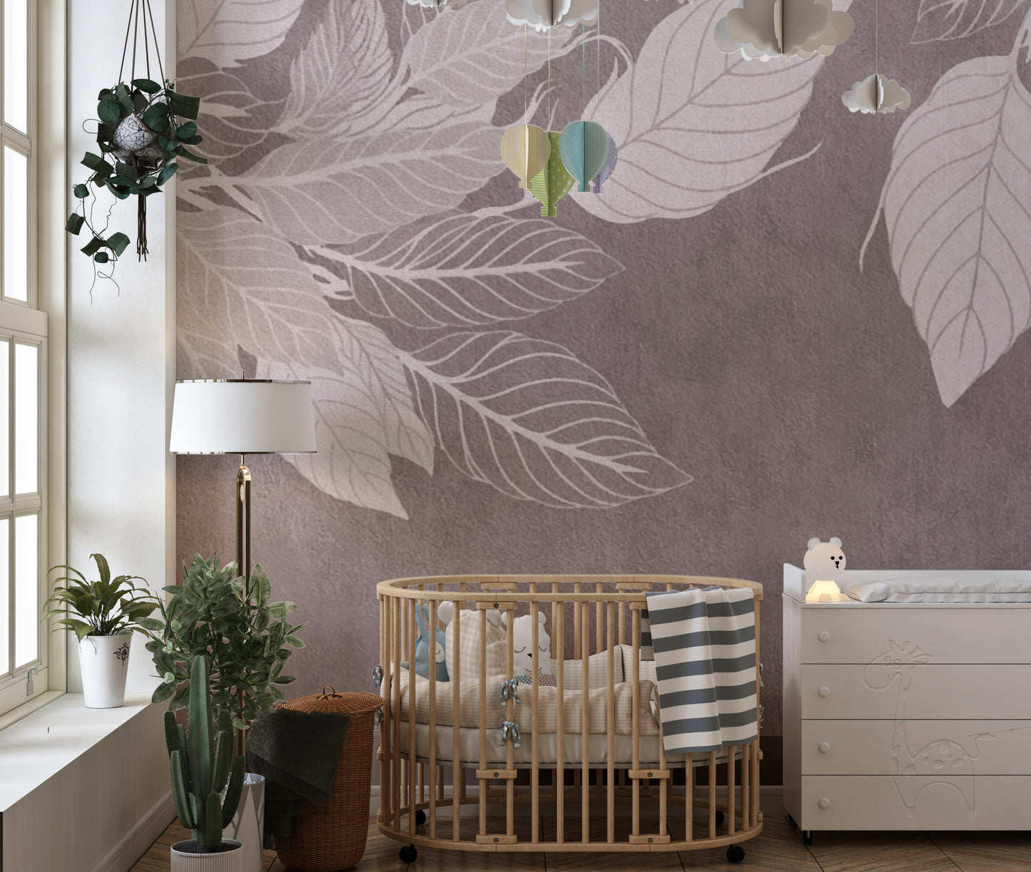 Monochrome Botanical Leaf Wall Mural