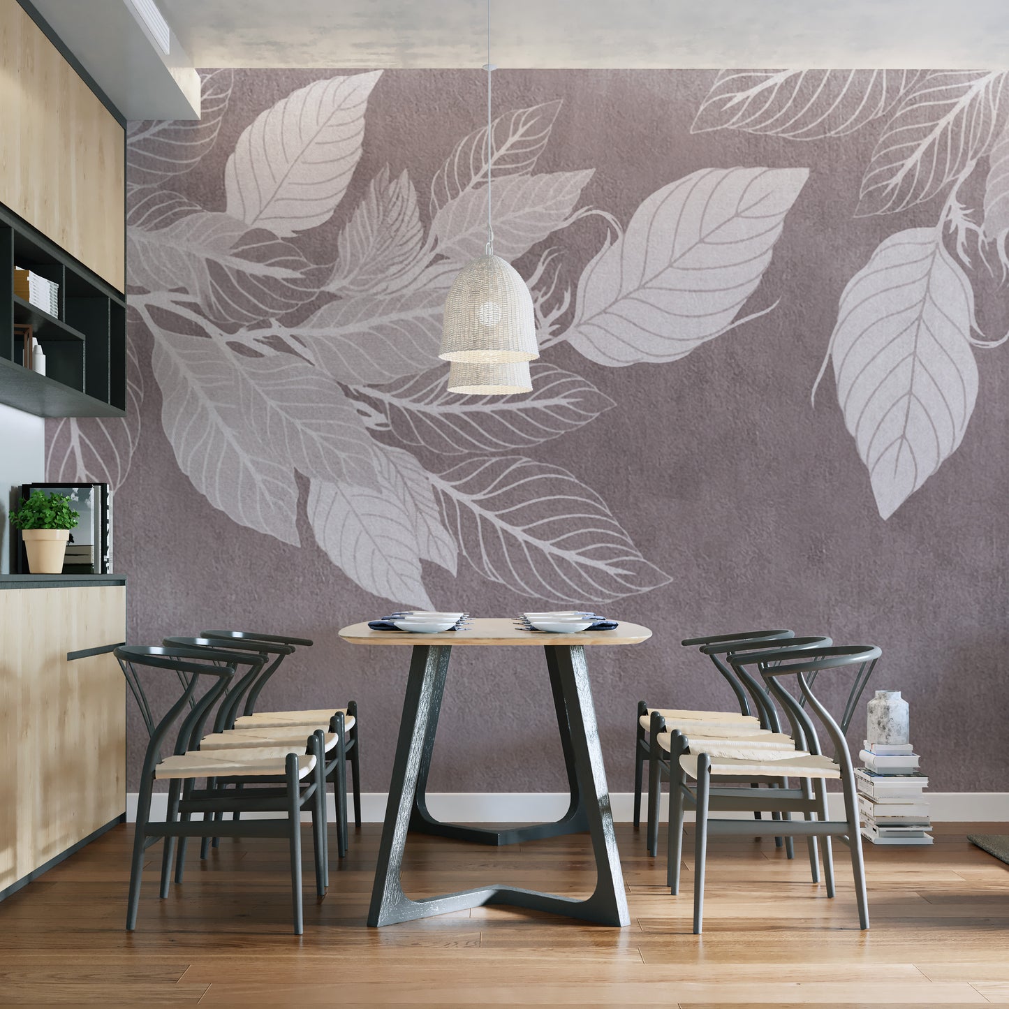 Monochrome Botanical Leaf Wall Mural