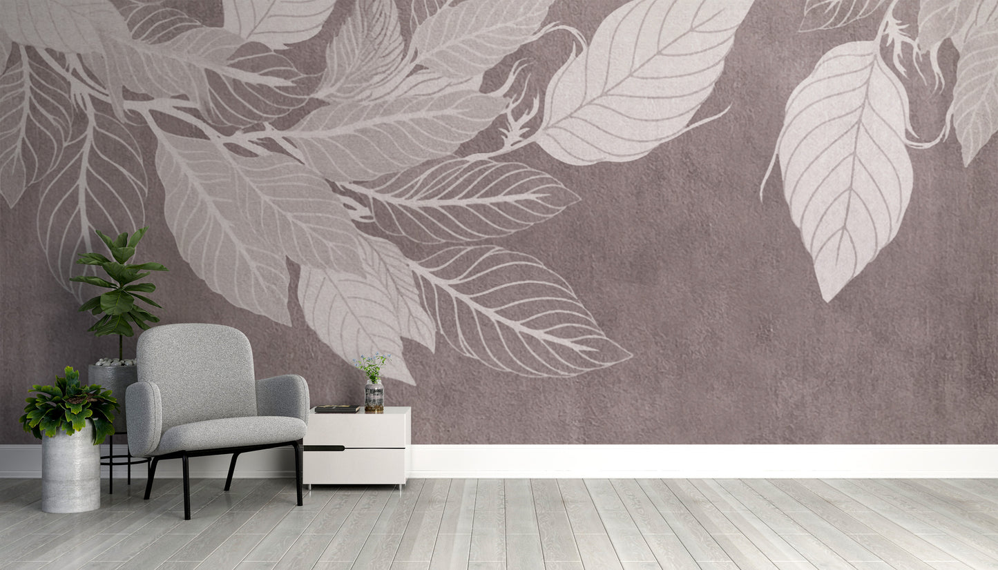 Monochrome Botanical Leaf Wall Mural