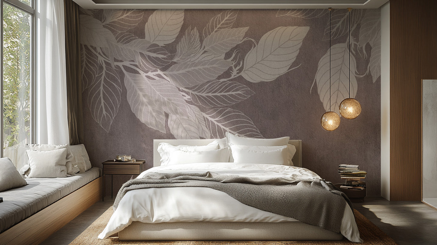Monochrome Botanical Leaf Wall Mural