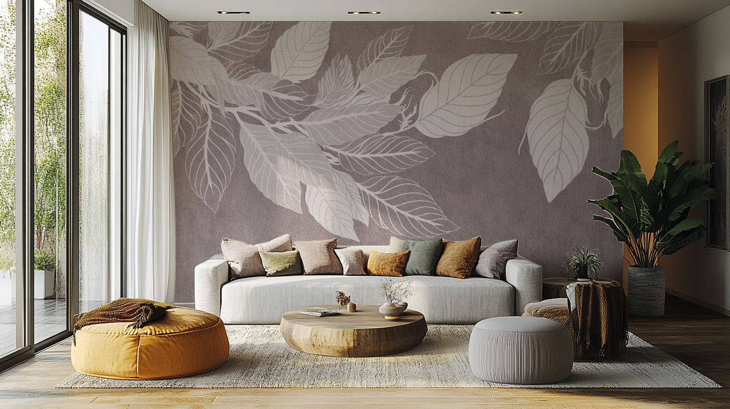 Monochrome Botanical Leaf Wall Mural