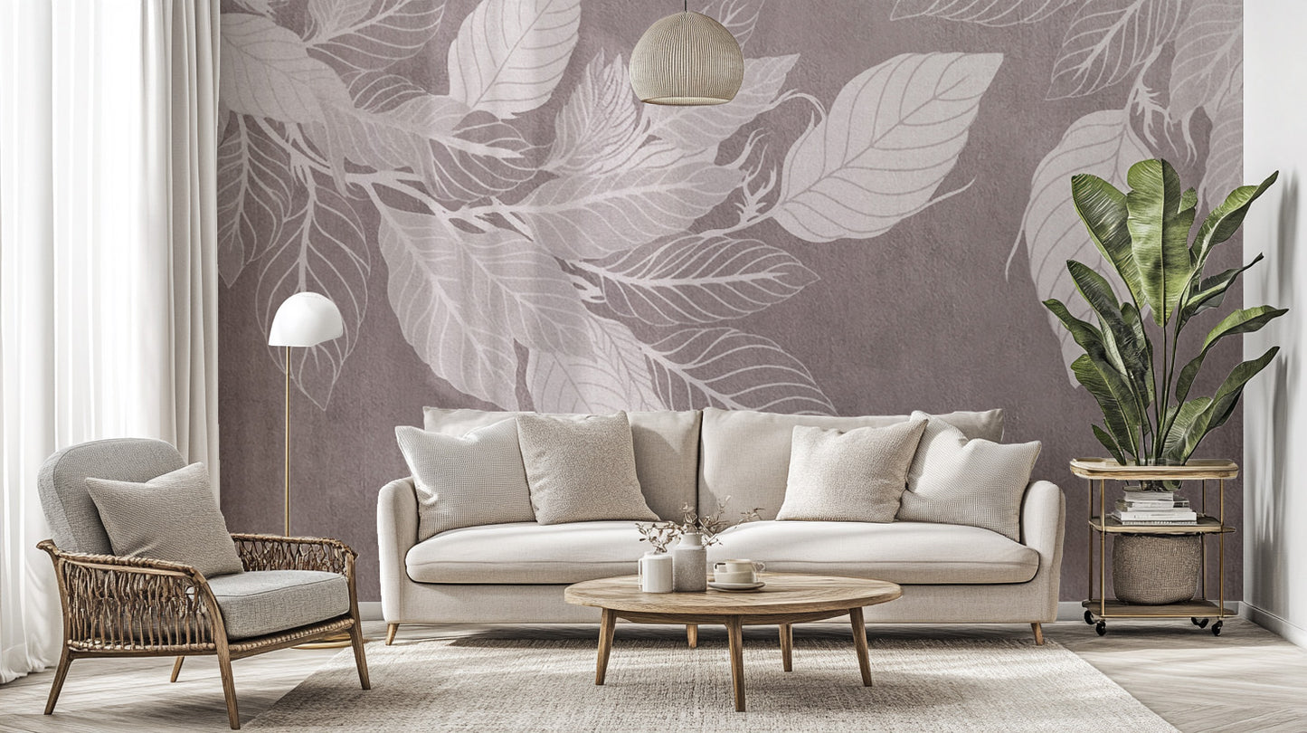Monochrome Botanical Leaf Wall Mural