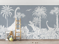 Monochrome Dino Blue wallpaper with prehistoric designs