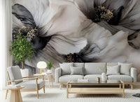 Minimalist luxury Monochrome Petal Ink Flow Harmony wallpaper mural