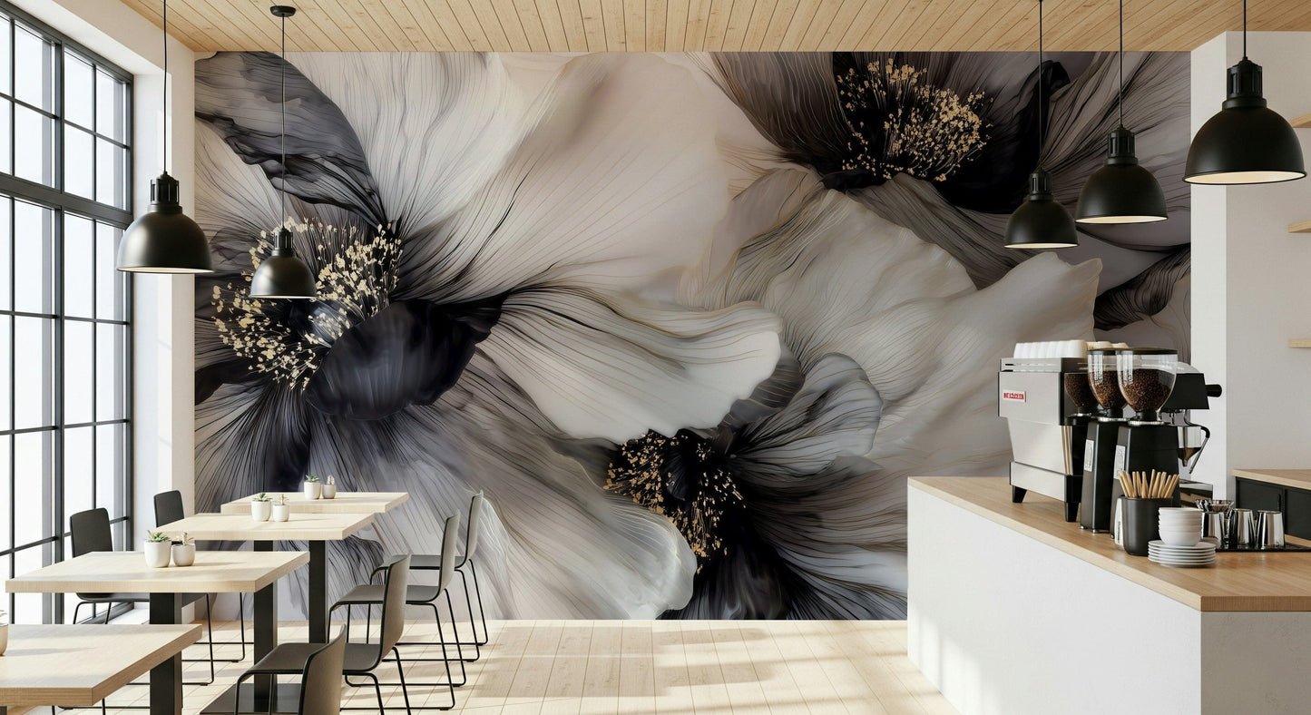 Sophisticated bloom Monochrome Petal Ink Flow Harmony ink wallpaper