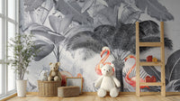 Monochrome Forest Pink Flamingo Wallpaper Murals - Giffywalls
