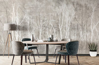 Subtle monochrome tree wallpaper for bedroom walls
