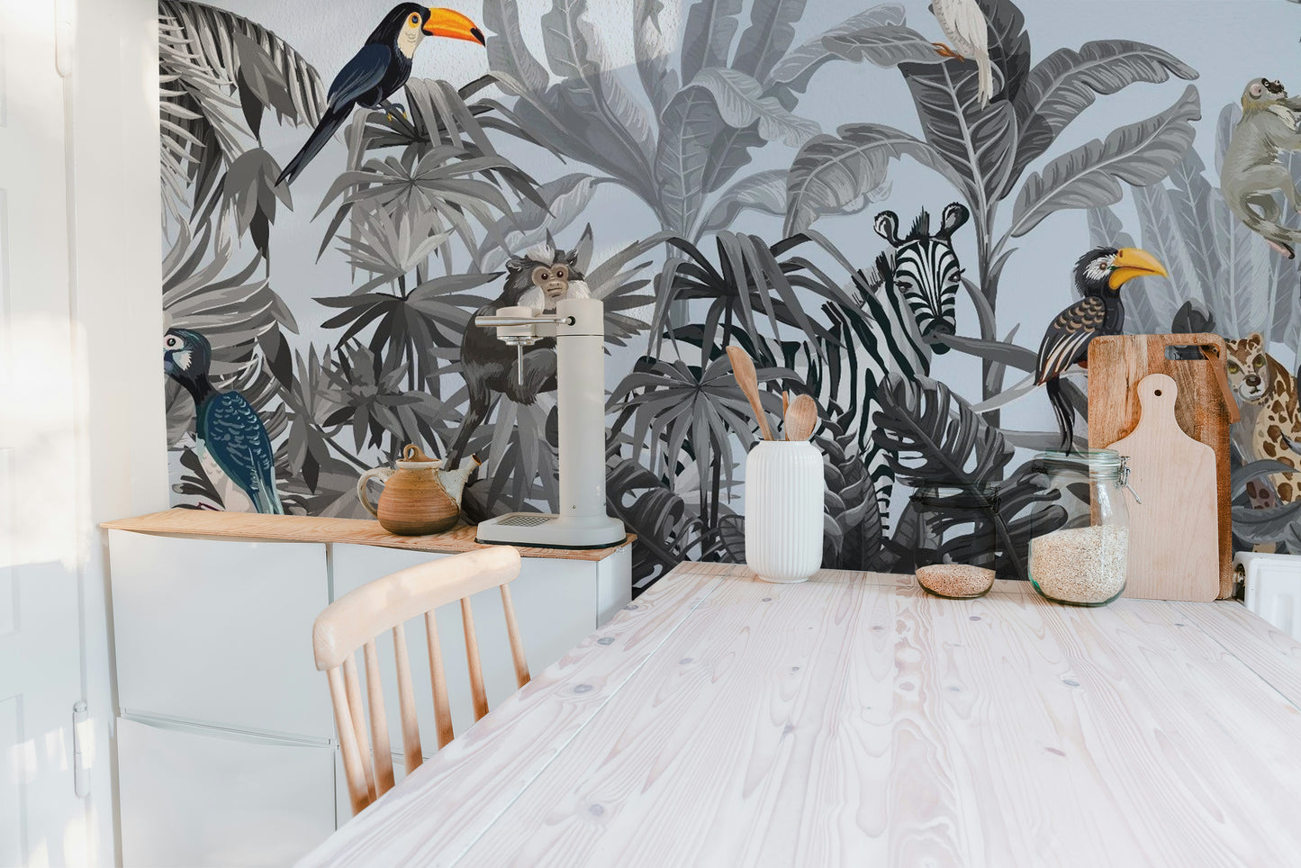 Monochrome Kids Jungle Wallpaper Mural - Giffywalls