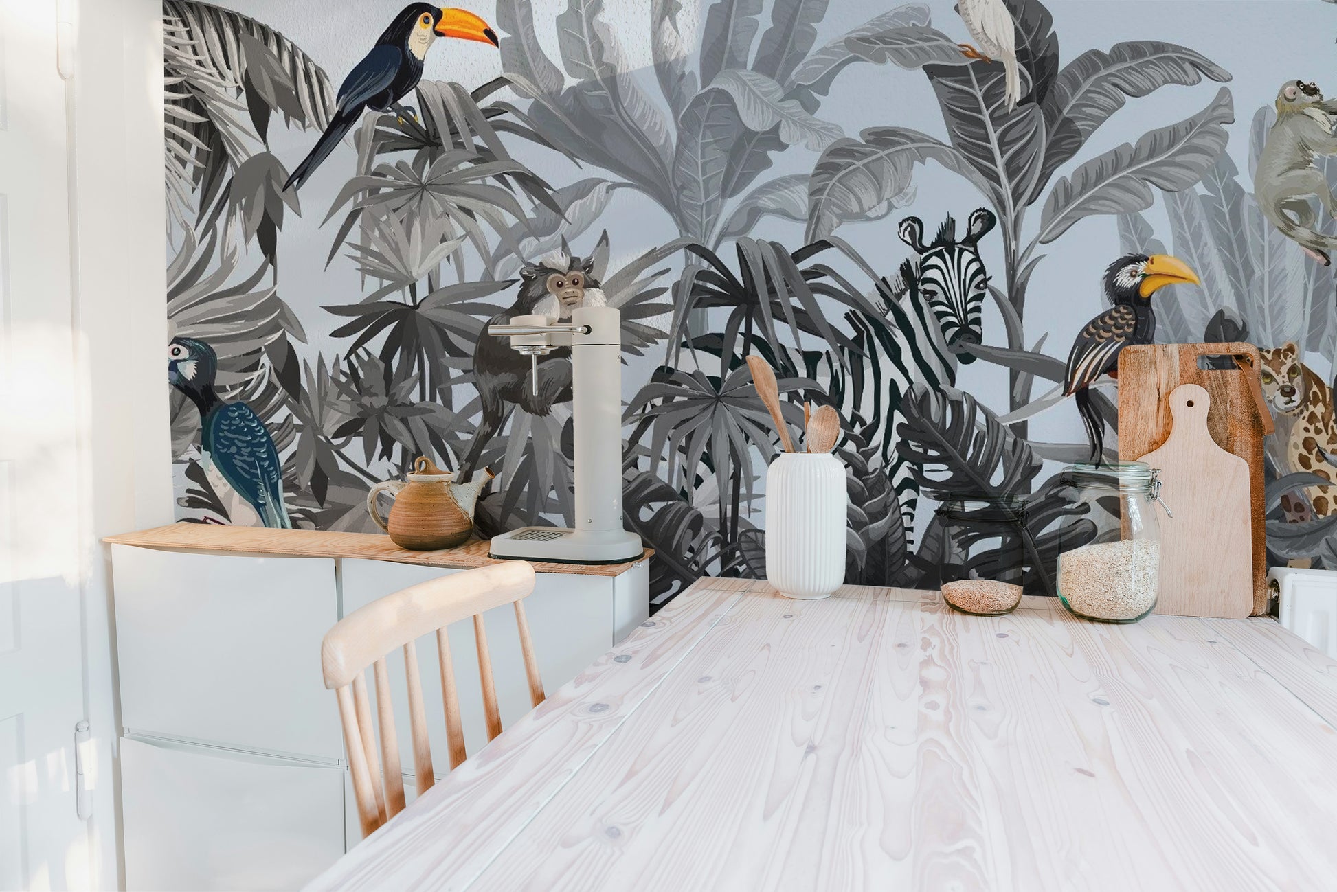 Monochrome Kids Jungle Wallpaper Mural - Giffywalls