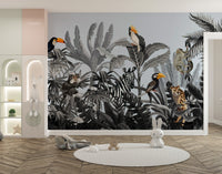 Reusable Monochrome Jungle Wall Mural for Spaces