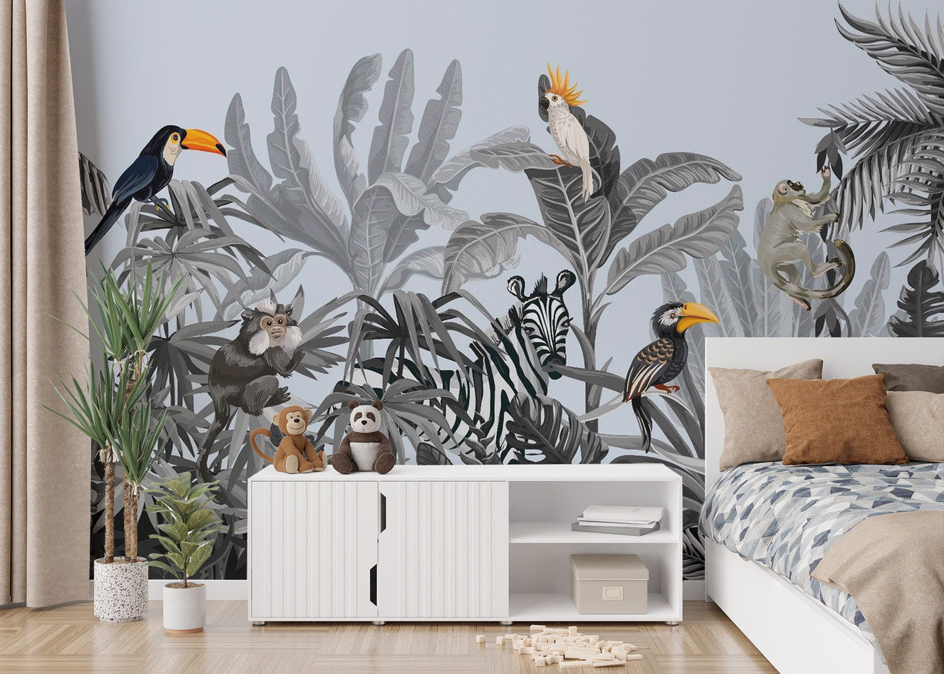 Monochrome Kids Jungle Wallpaper