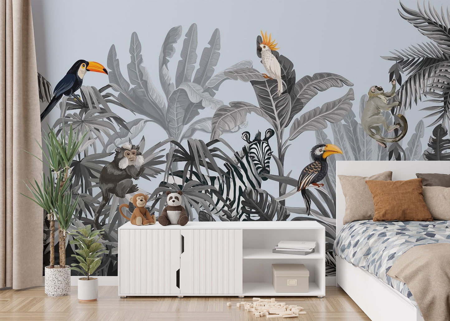 Monochrome Kids Jungle Wallpaper