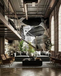 A contemplative leaf design wallpaper mural for a feature wall.

