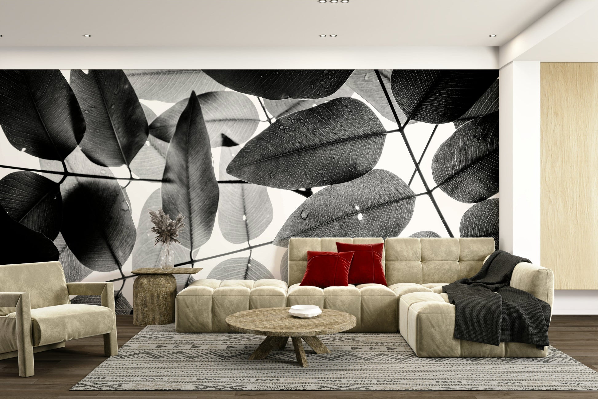 A beautiful abstract leaf wallpaper mural for a modern room.


