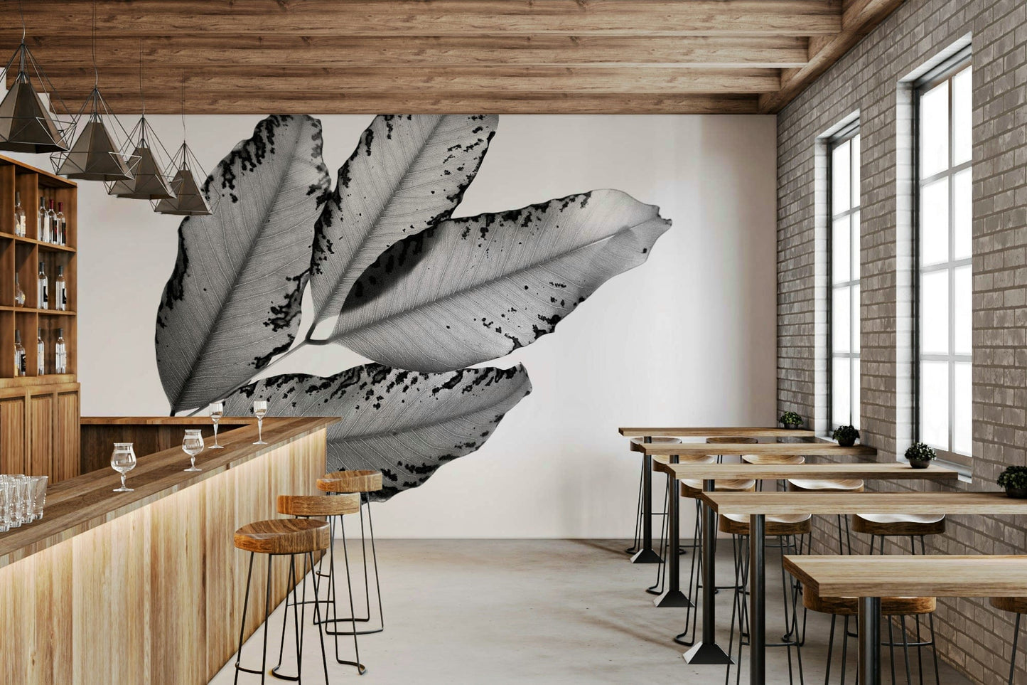 A graceful subtle foliage wall mural in cool, natural tones.

