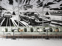 Classic muscle car in bold black and white
