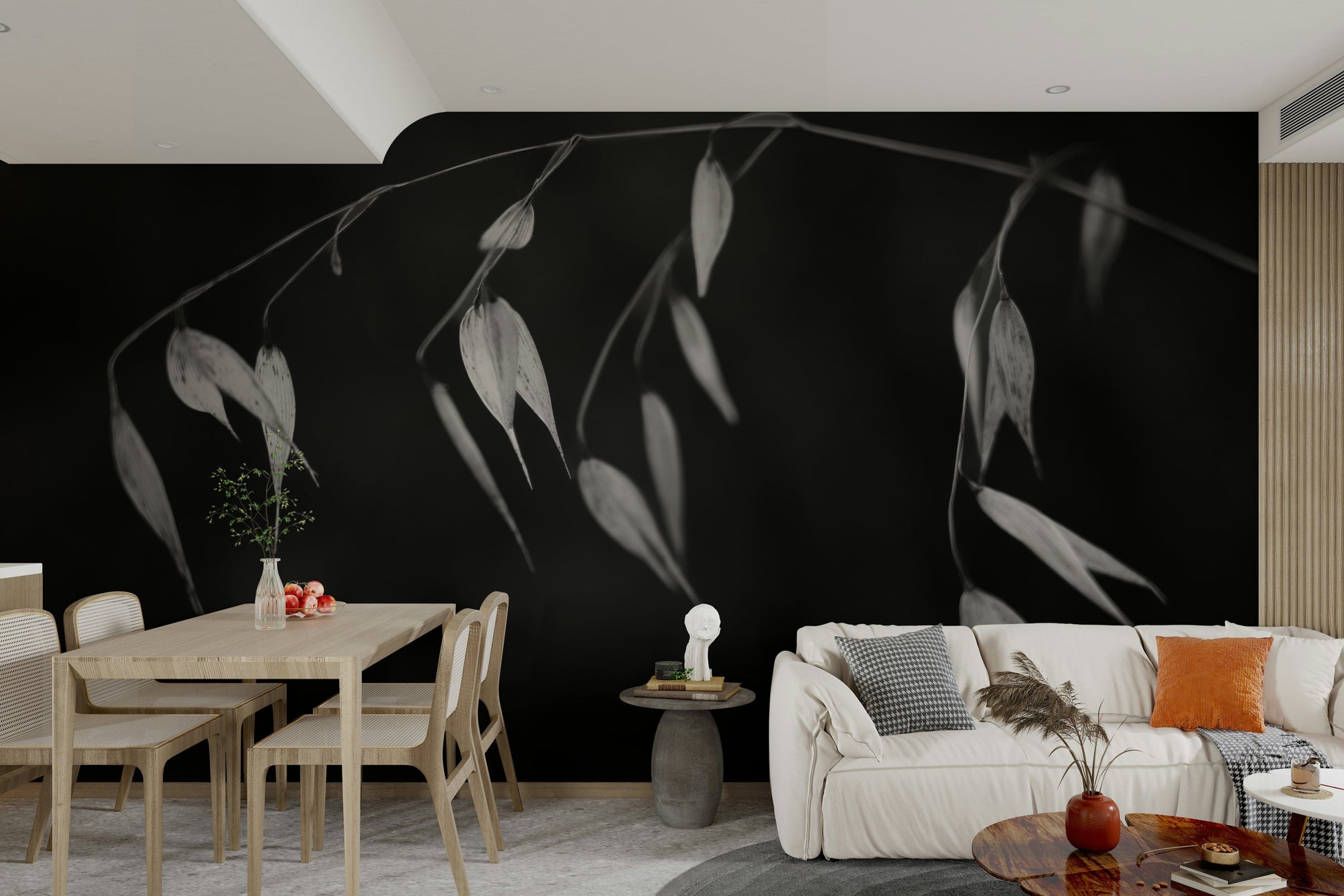 A high-angle view of the wall mural in a large space.

