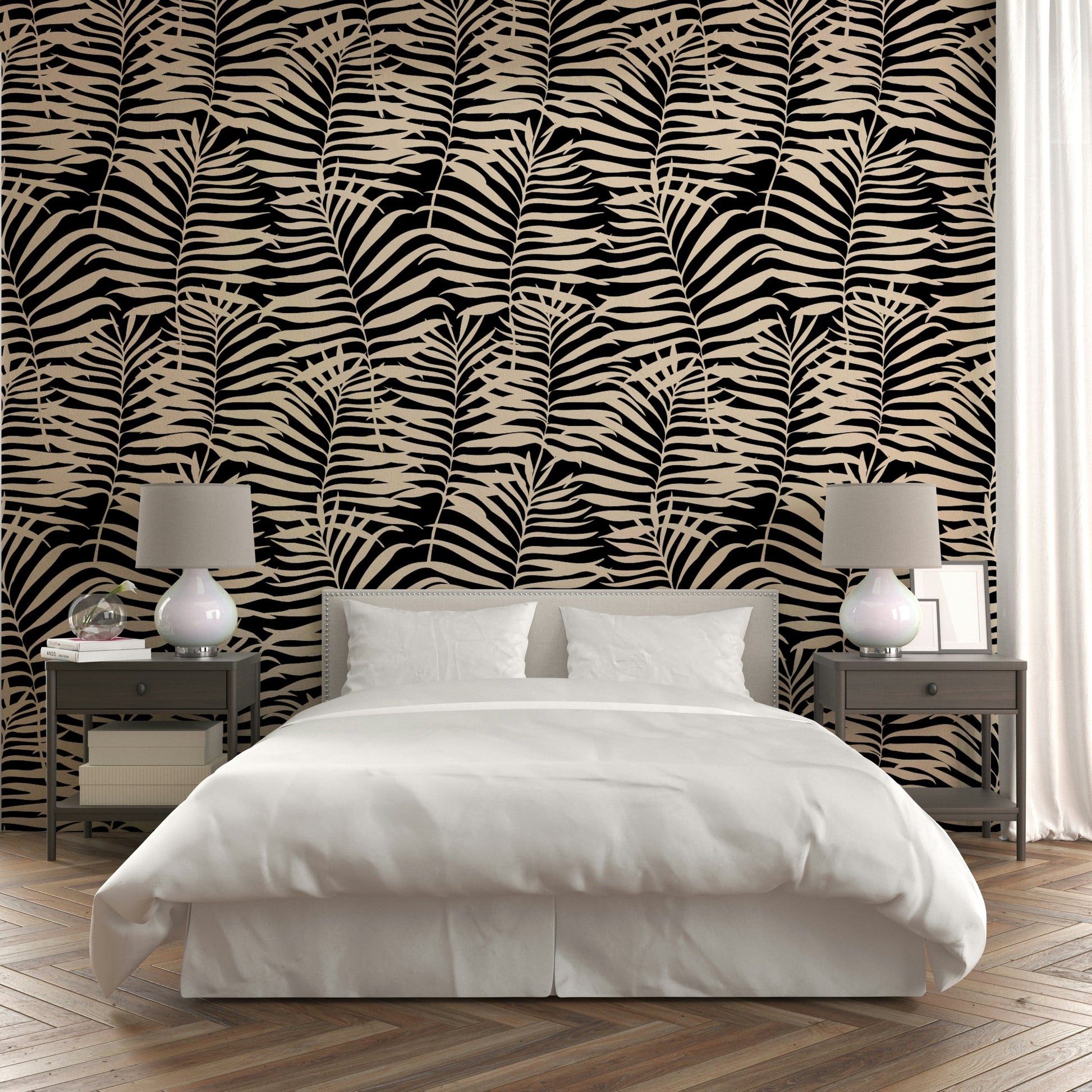 The palm fronds overlap, creating a sense of lush density.
