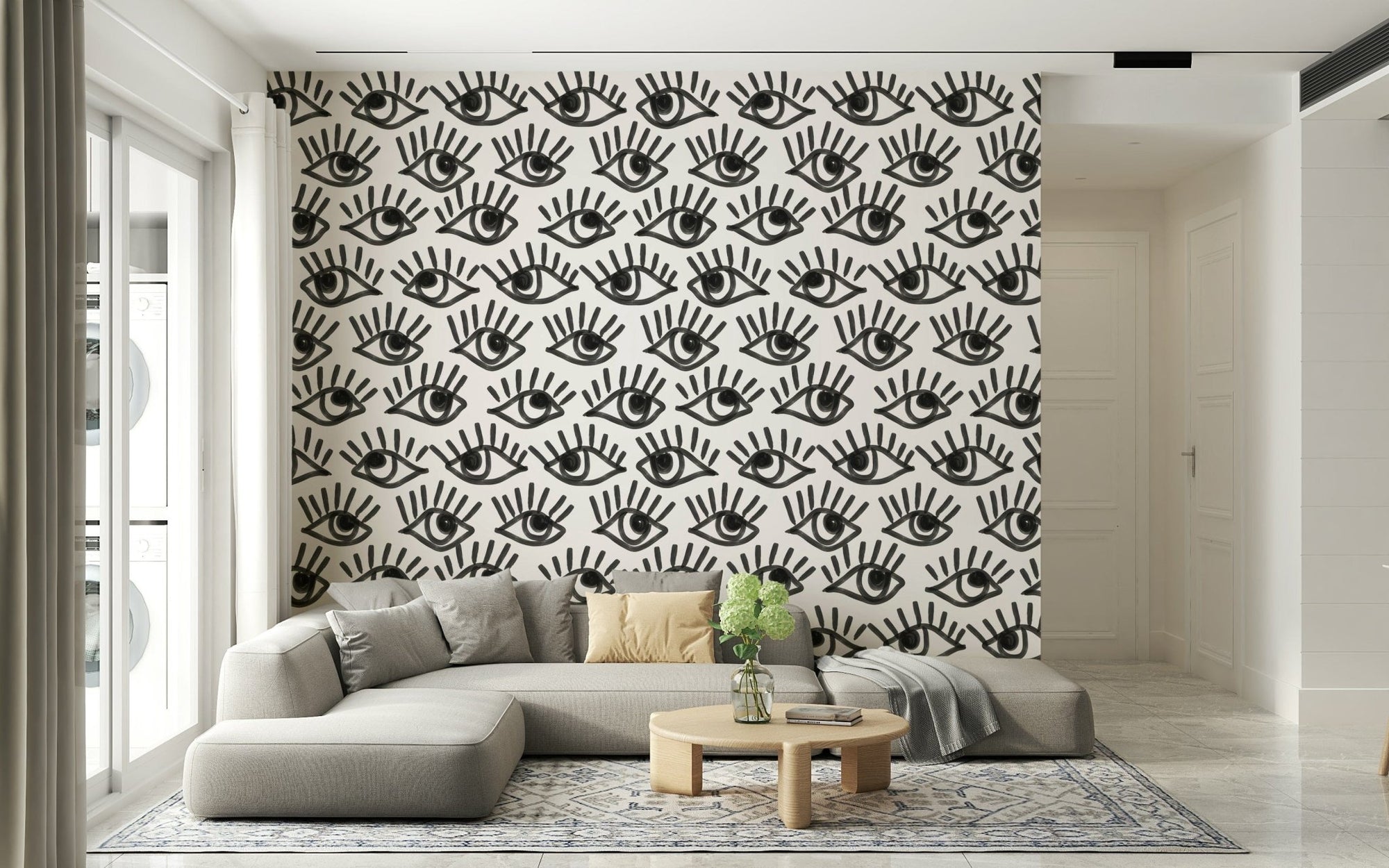 Monochrome Staring Eyes Wallpaper — artistic eye motif in minimalist black and white.