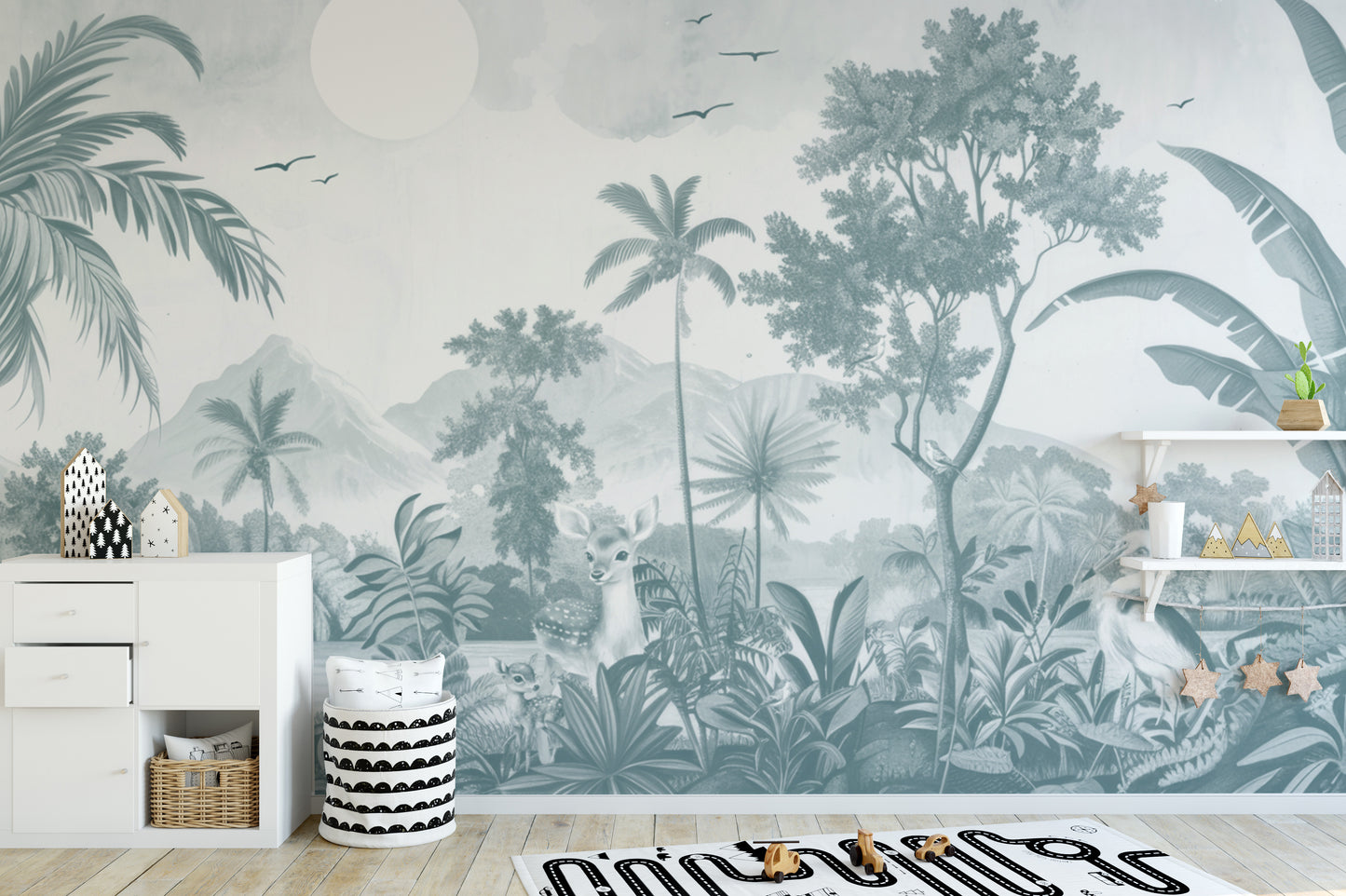 Tropical forest wall mural with elegant vintage design
