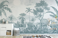 Tropical forest wall mural with elegant vintage design
