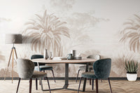 Monochrome botanical wallpaper with exotic plants
