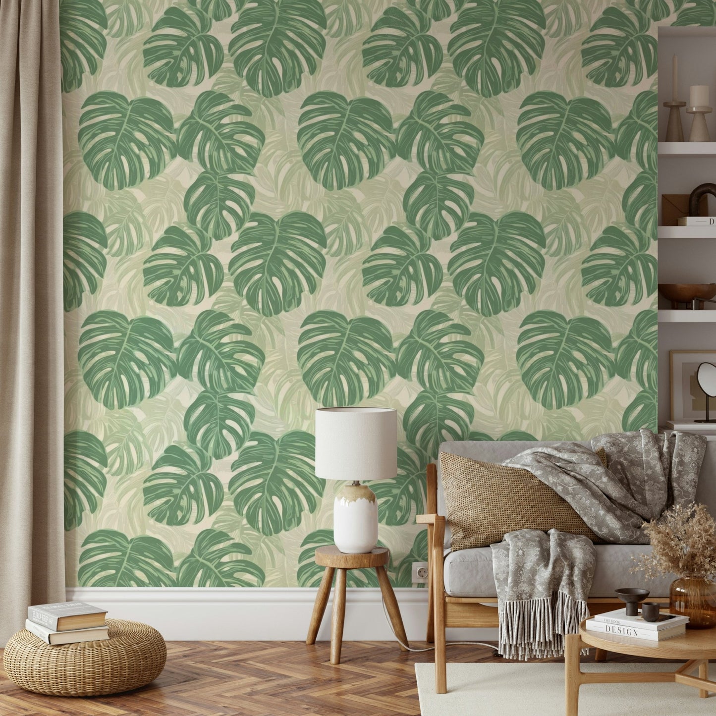 Nature-inspired monstera wallpaper for adding green to walls.

