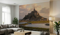 Mont Saint-Michel Dawn Wall Mural featuring the iconic island and abbey at sunrise.
