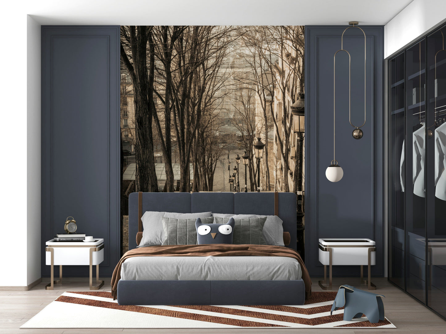 Montmartre Stairs Mural Charming urban view on a bleak winter day.