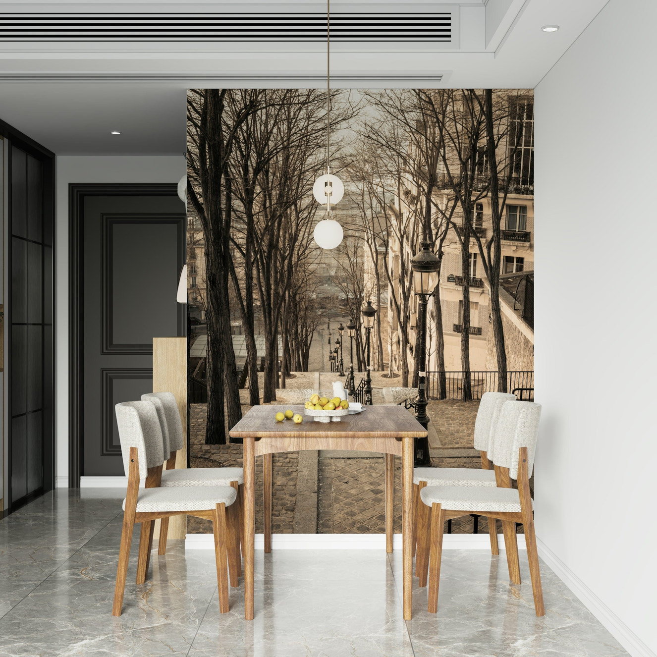 Montmartre Stairs Wallpaper Vintage Parisian stairway scene mural.