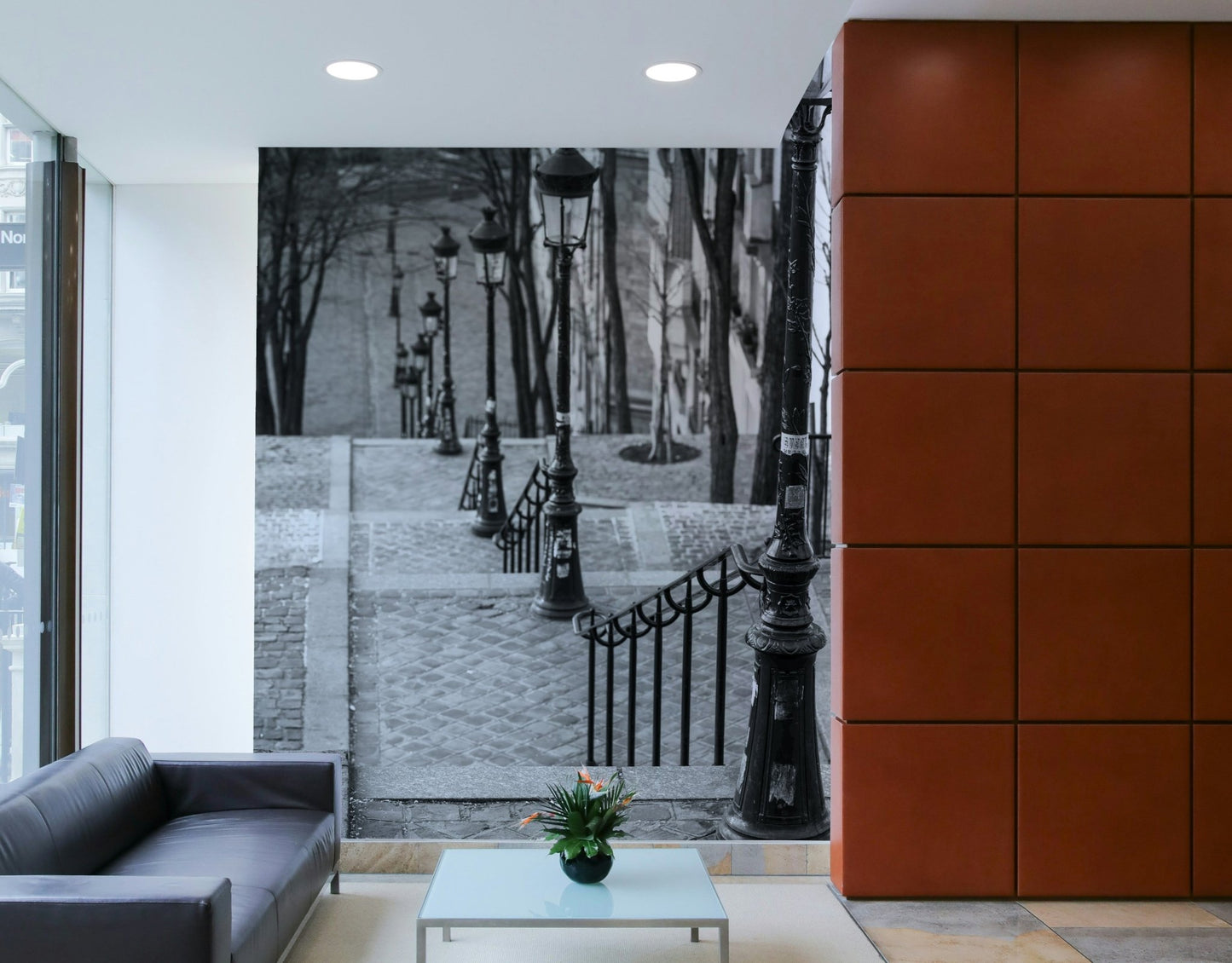 Paris Montmartre stairway mural for creating a timeless atmosphere.

