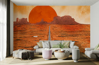 Monument Valley Sunset Mural Wallpaper showcasing iconic geological shapes in a hallway.