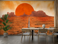 Warm terracotta and orange desert landscape colour palette for a feature wall.