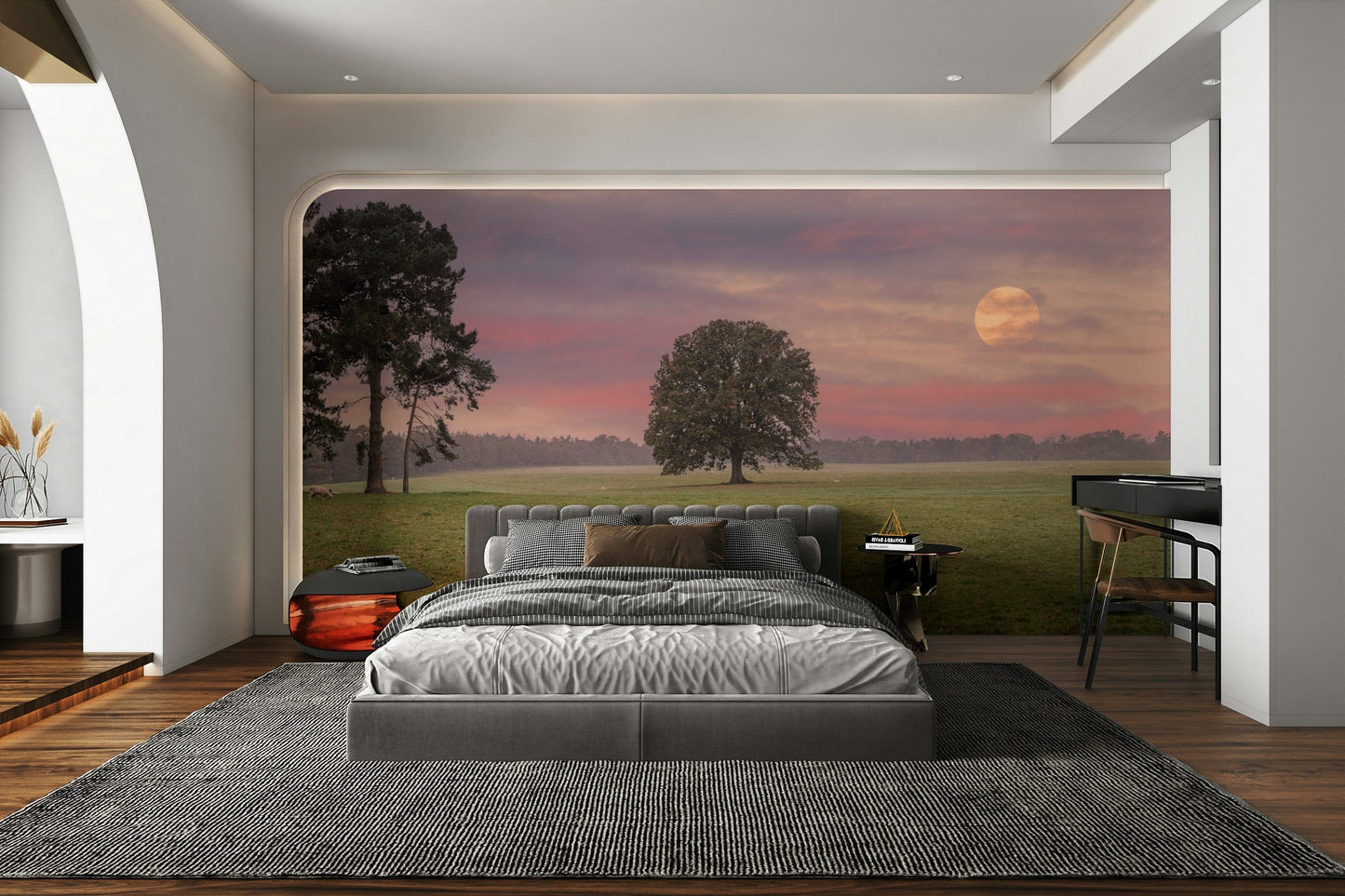 A calming serene field wallpaper mural that defines a space.

