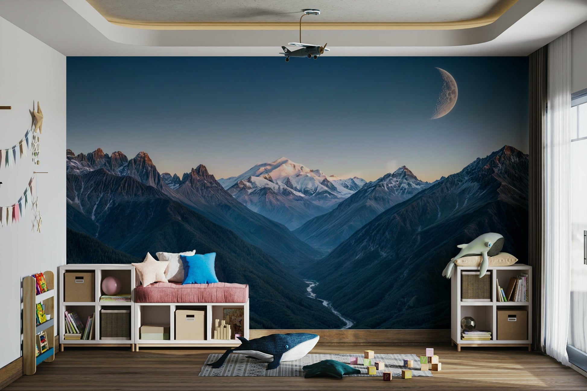 The colors are soft, muted tones of blue, gray, and black.

