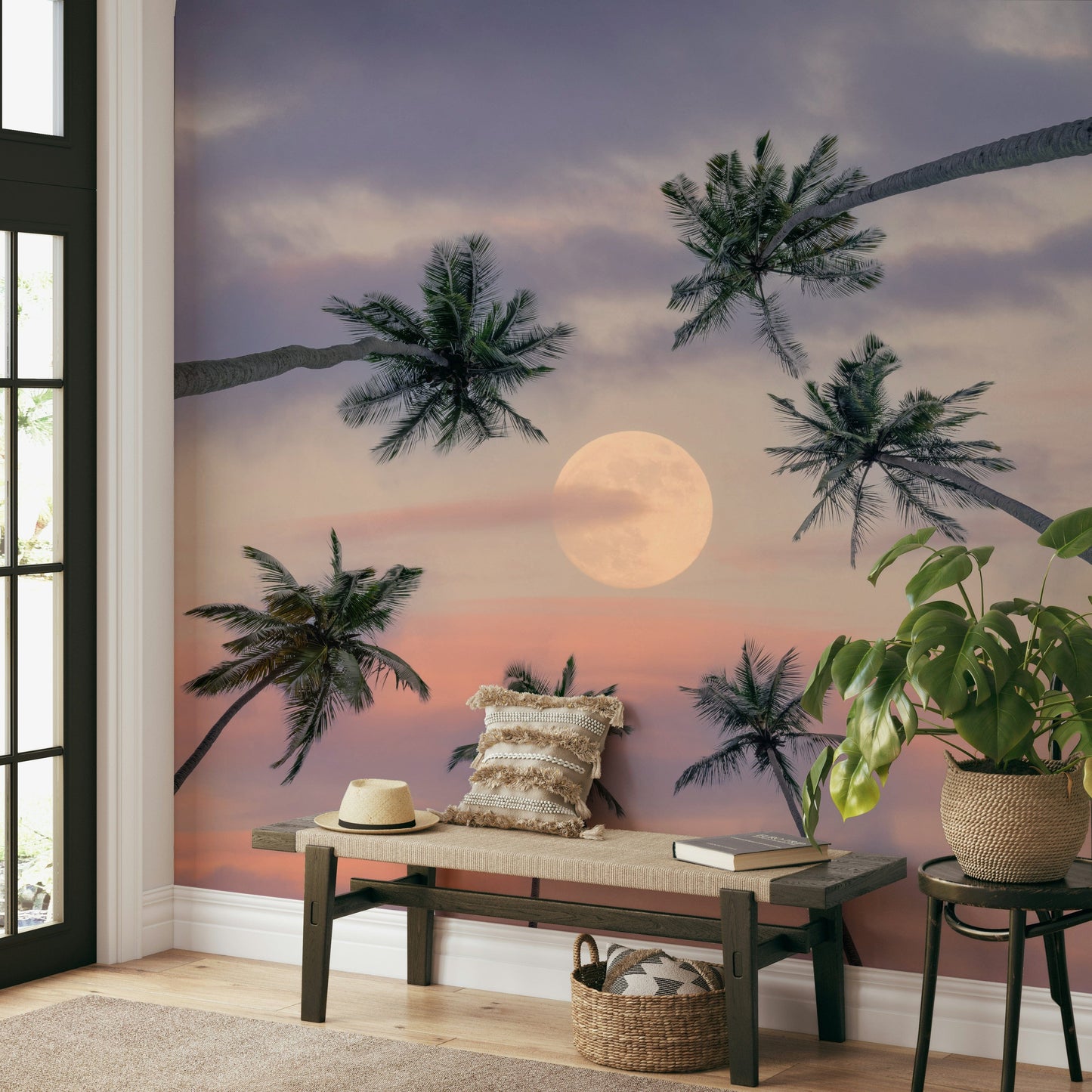 A beautiful moonlit palm tree wallpaper mural for a modern home.

