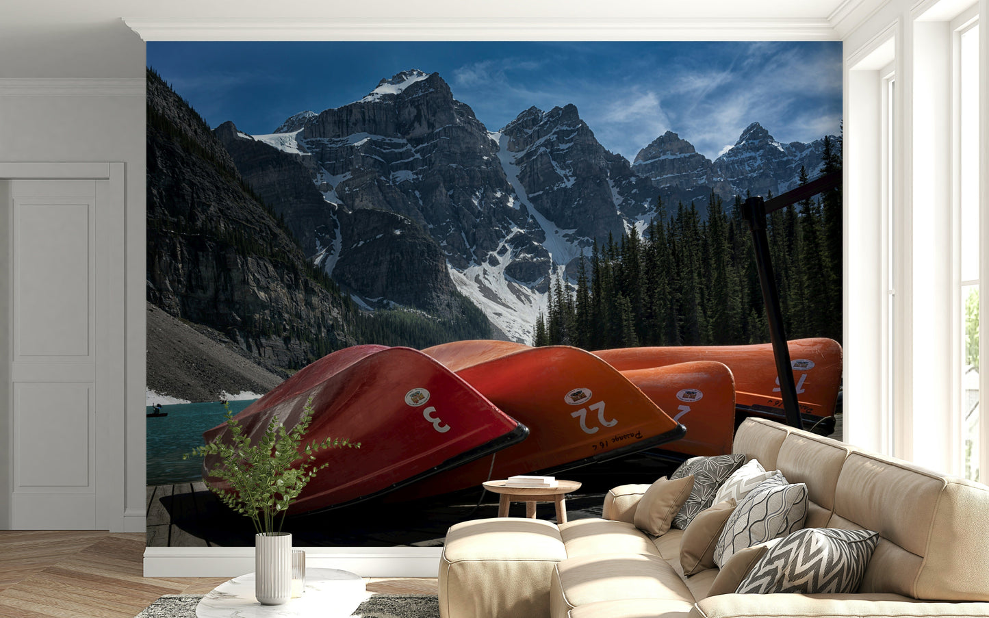 Moraine Lake Canoes Wall Mural -2321250
