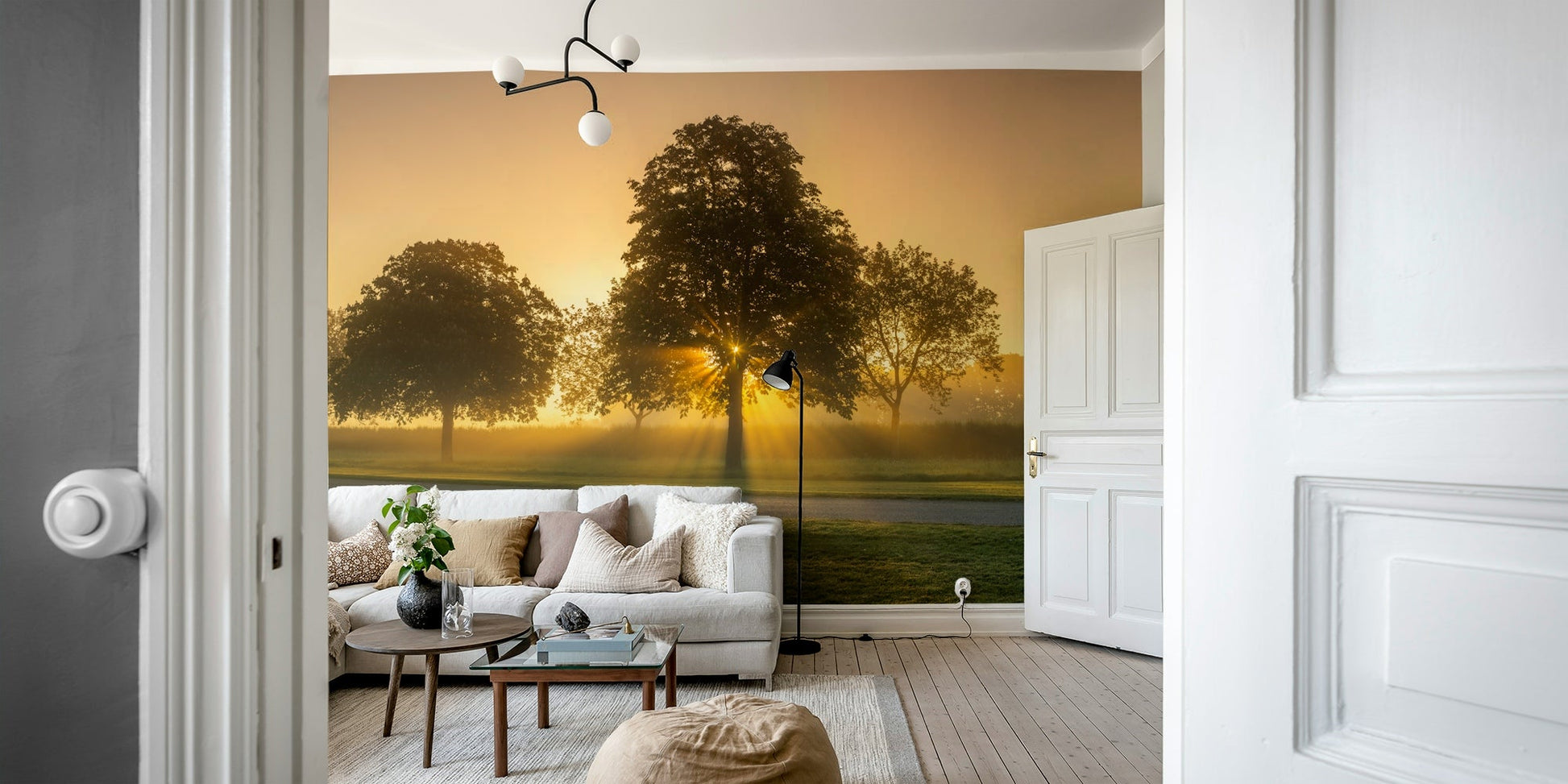 Soft, glowing light in the Morning Radiance mural for interiors

