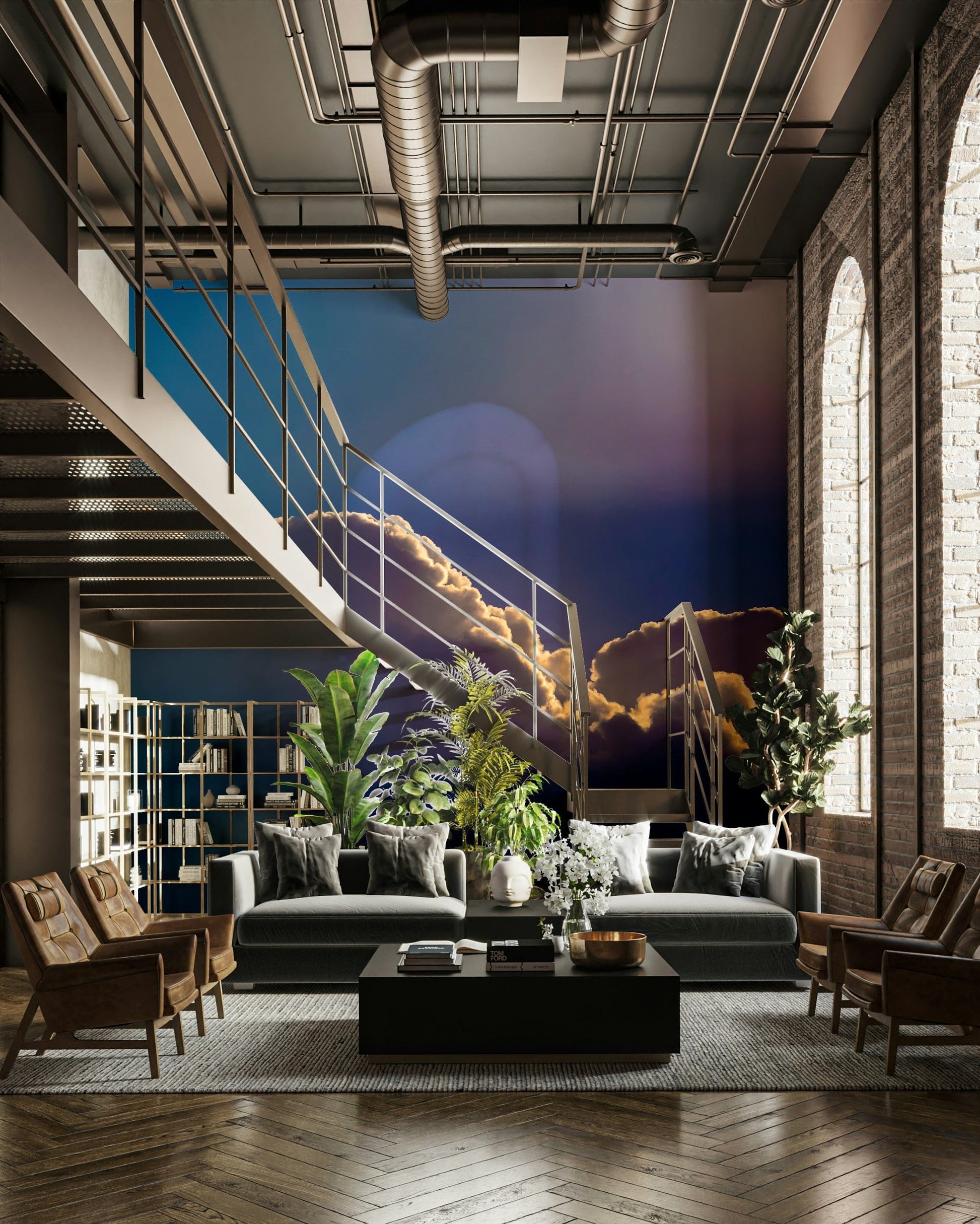A beautiful abstract dawn wall mural for a living room.

