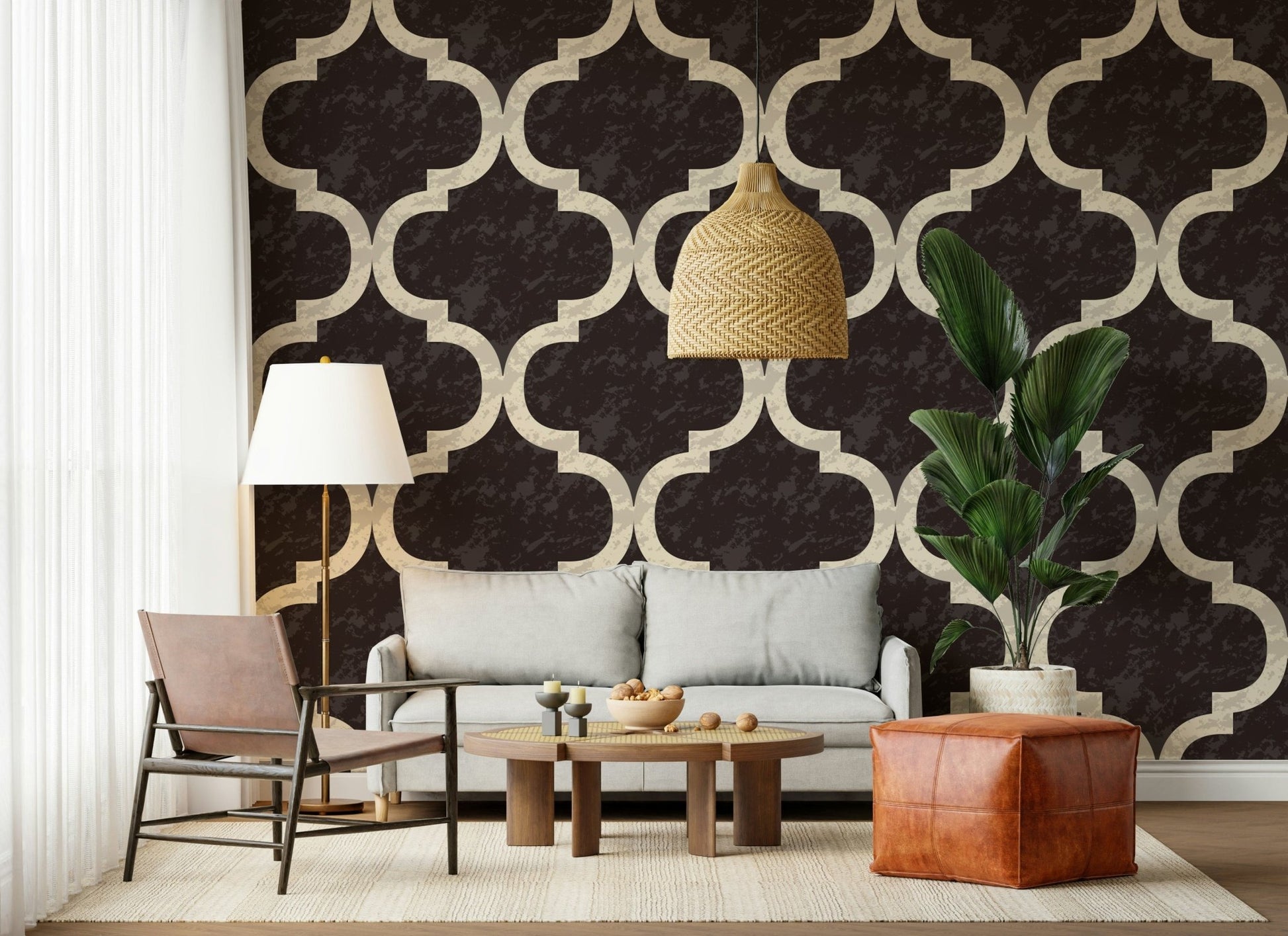 Sophisticated chocolate trellis mural wallpaper chic accent wall ideas.