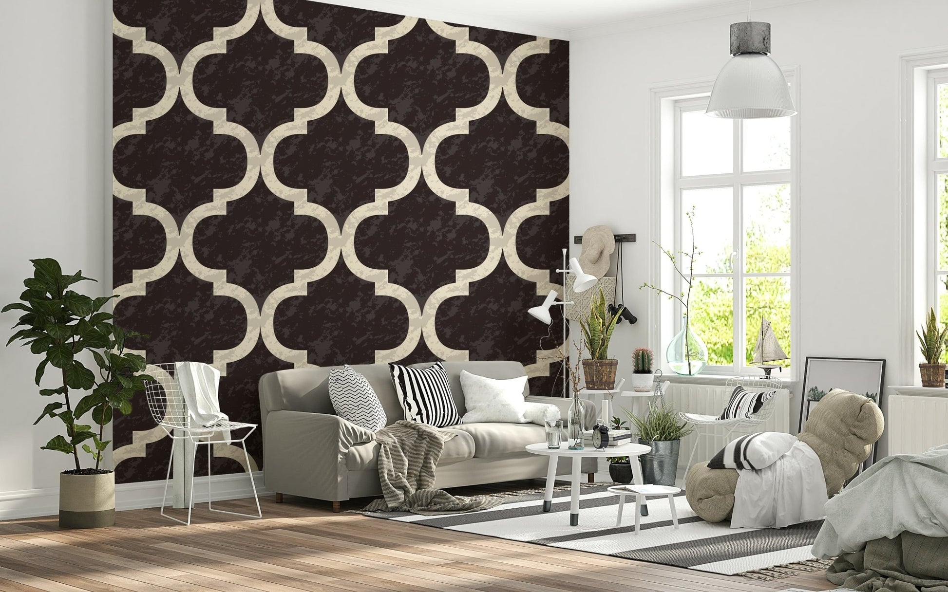 Black Cocoa Moroccan Ogee pattern textured luxury wall covering.