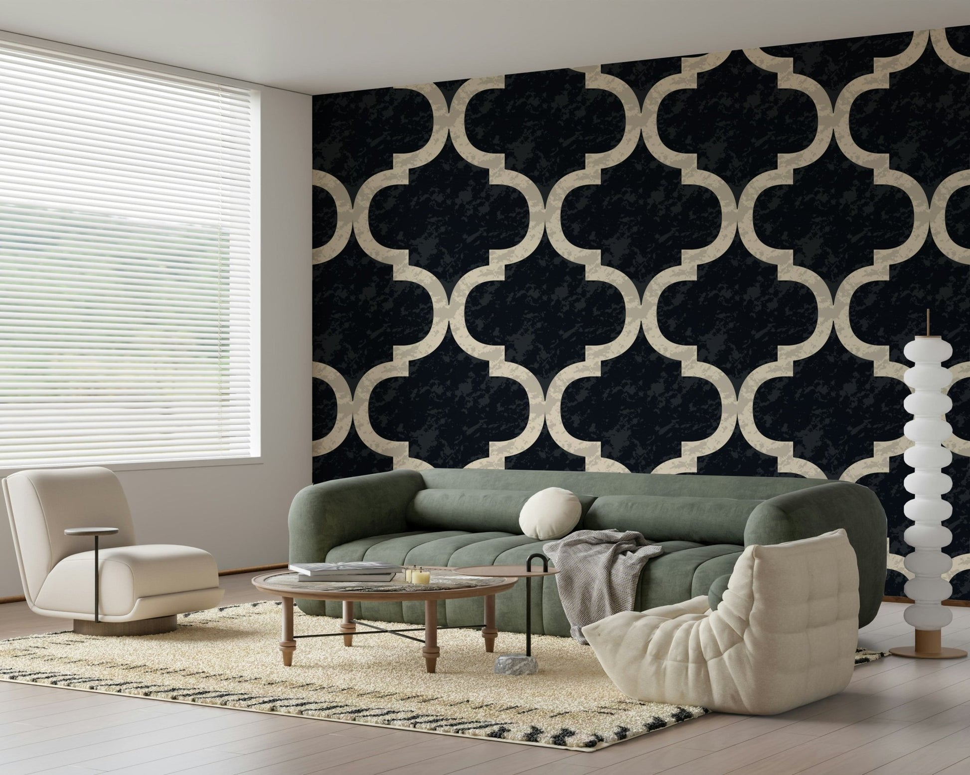 Statement black Moroccan ogee wallpaper for modern interiors