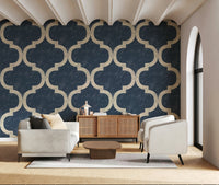 Moroccan Ogee Twilight Blue wallpaper mural exotic blue decor.